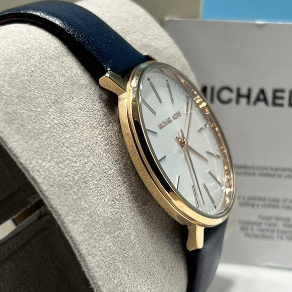 Michael Kors Ladies Pyper Three-Hand Navy Leather Strap Watch MK2893 - Picture 3 of 7
